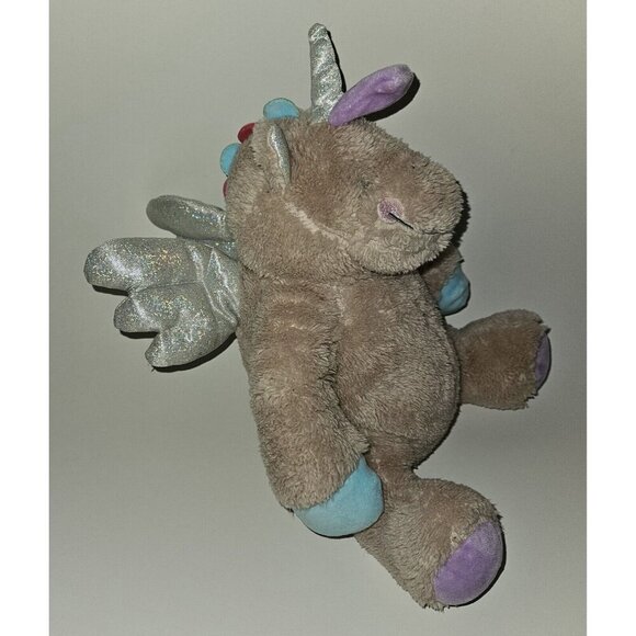 Silver One Pink-ish Winged Unicorn Plush 12" Stuffed Animal Toy Lovey Stars Blue - Picture 5 of 11